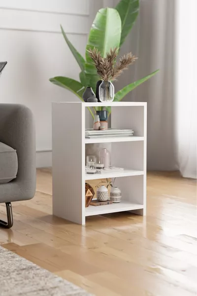 طاولة بجانب السرير بغرف النوم بأربعة أرفف وطاولة جانبية بفواصل