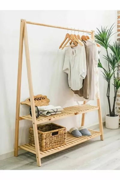 Wooden Stand Clothing Hanger Hall Tree Wardrobe Rack  x  cm