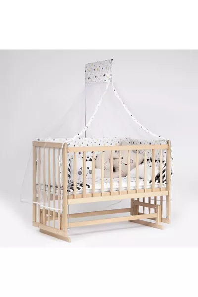 سرير طفل من خشب الزان الطبيعي بالكامل قابل للتأرجح بجانب الأم بأربع مستويات مع مجموعة نوم ومرتبة