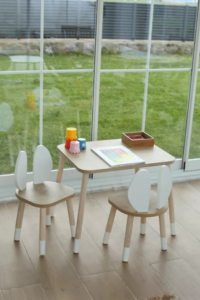 The Bunny 1 Table + 2 Chairs (Montessori Activity and Play Table and Chair Set for Children)
