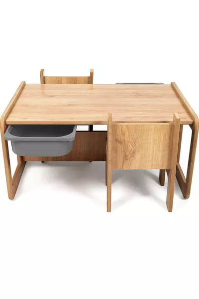 Table enfant pour 2 personnes – MDF Noyer - Gris avec tiroir