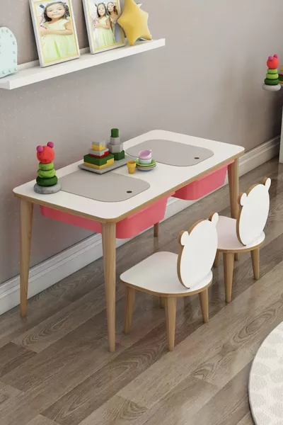 Children's Study Desk Play and Activity Table Summer-Winter Double Desk with Chairs