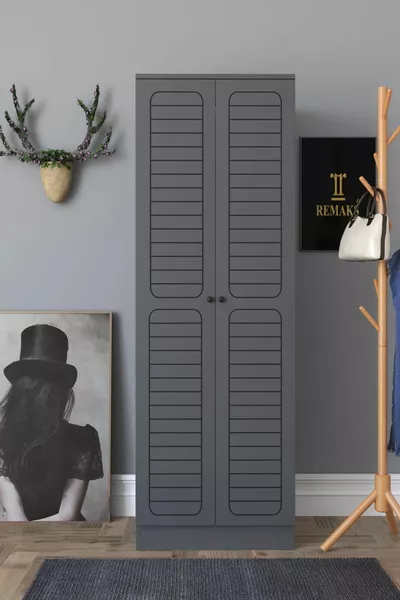 خزانة ملابس بأبواب مزدوجة Fuga 2 - جسم أنثراسيت وأبواب أنثراسيت