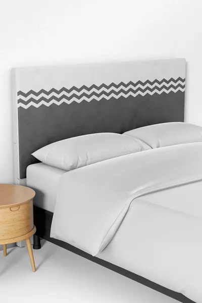 غطاء رأس سرير بقاعدة بطانية بنقشة متعرجة رمادية وبيضاء