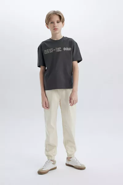 تيشيرت قصير الأكمام للأطفال الأولاد، برقبة دائرية، طبعة، قياس واسع، موديل SM