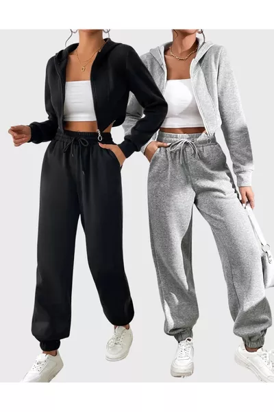 DUAL Jogger Sweatpants - Black and Gray, Elastic Cuffed, High-Waist Sweatpants