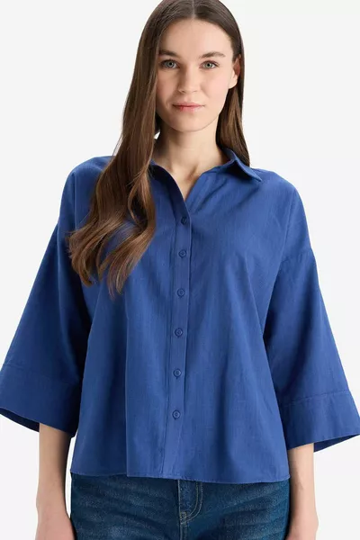 Рубашка с коротким рукавом из смеси льна, обычного кроя SM