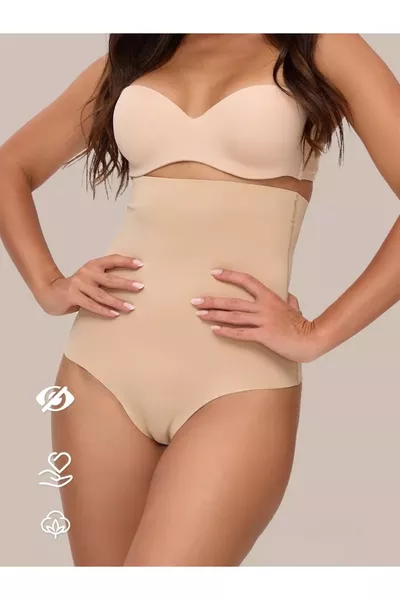 Slip taille haute mince avec découpe laser, modelant le ventre et les hanches, antidérapant avec silicone, couleur chair