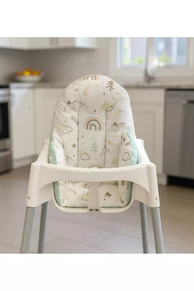 وسادة كرسي طعام للأطفال والرضع قطنية، لون بني مع قوس قزح وأخضر