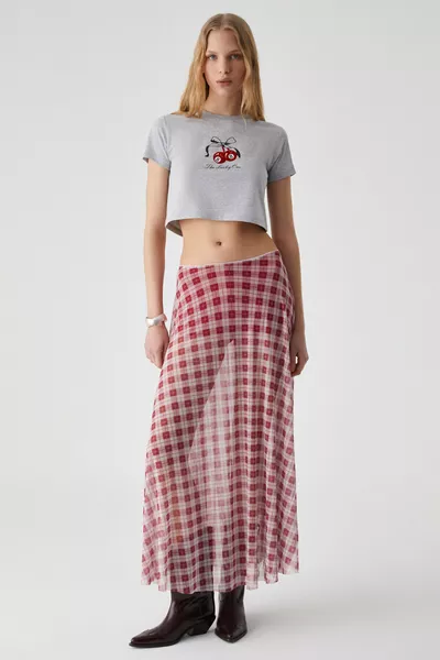 جوليانو تنورة حمراء مخططة واسعة للنساء بخصر عالٍ