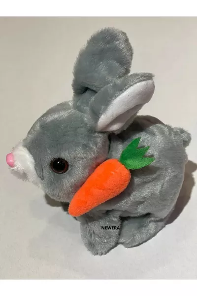أرنبة محشوة متحركة بالقفز وصوتية بالبطارية من نيوير، لون رمادي، مع جزرة، حجم سنتيمتر
