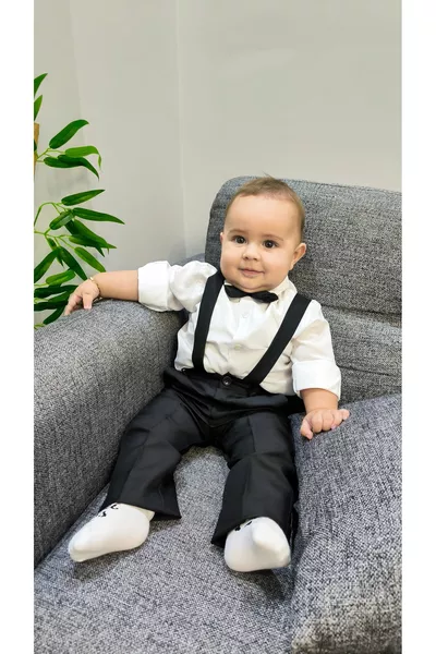 Ensemble pour enfant Salopette pour enfant avec chemise et nœud papillon noir