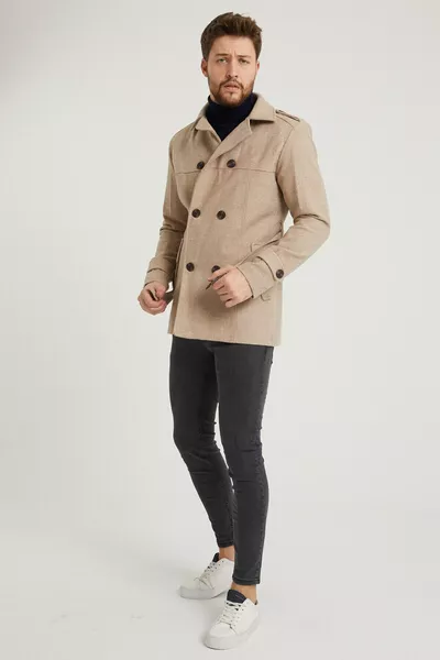 Herenkleding Slim Fit Mantel met Riem en Overslag van Kasjmier