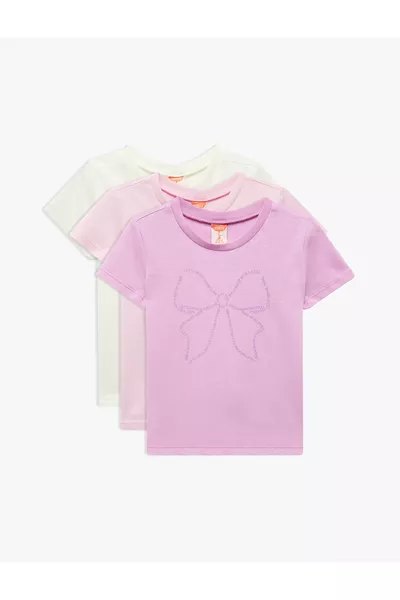Cotton 3-Piece T-Shirt Set with Cherry and Bow Print