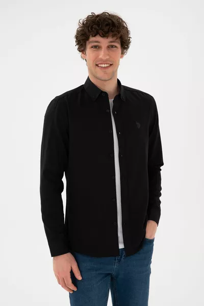 Men's Black Long Sleeve Basic Shirt 