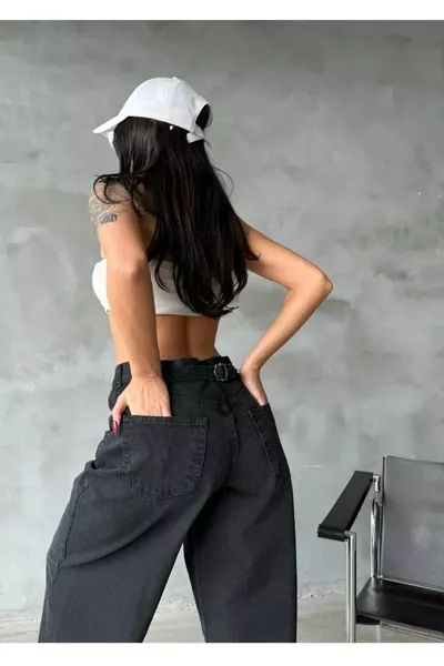 PANTALON BAGGY TAILLE HAUTE SAISON NOUVELLE (DÉTAIL DE BOUCLE À LA TAILLE RÉGLABLE)