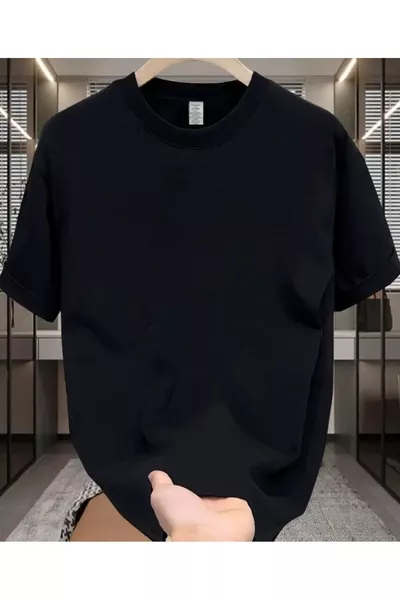 qubo Unisex Oversize Bedrucktes Baumwoll-T-Shirt mit Rundhalsausschnitt und kurzen Ärmeln in SCHWARZ
