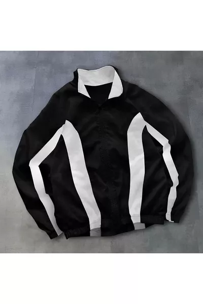 KOPYA - Siyah Beyaz Unisex Paraşüt Yağmurluk