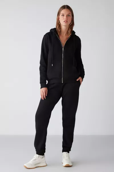 Marıtza Damen Regular Fit Jogginghose mit elastischem Bund und Saum, innen mit Fleece, schwarz