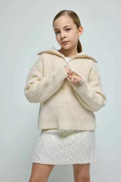 Girls' Zip-Up High Neck Knit Sweater WN
