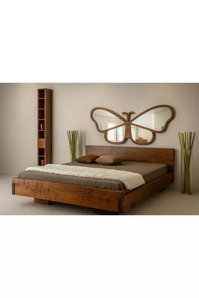 لوح رأس سرير مرآة فراشة - مرآة خشبية - مرآة خشبية زخرفية