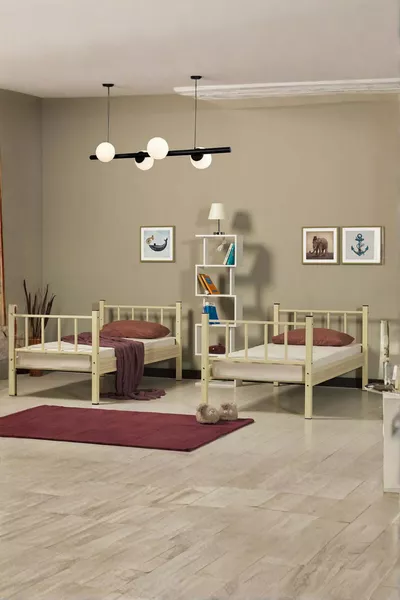 غرفة نوم شبابية للأطفال بسرير بطابقين معدني وسرير