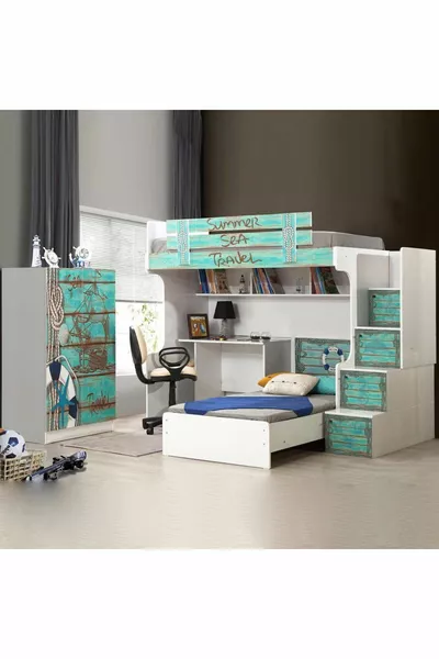 Кровать-чердак, летняя кровать-чердак с письменным столом и шкафом, 2 комфортабельных матраса