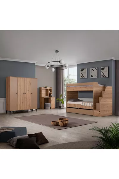 RUSTIC 4-PCS COMPLEX BUNK BED SET