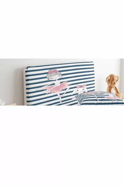 Bed Base Headboard Cover Navy Blue Stripes Ballerina and Rabbit