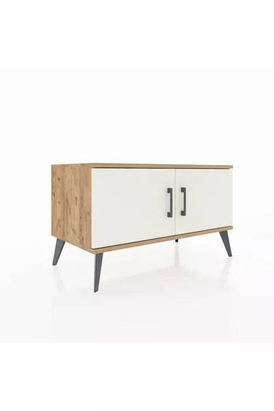 خزانة هايبرون بدرجين وغطائين خشب صنوبر - رمادي فحمي