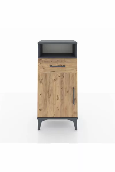 Table de chevet Arges avec 2 étagères, 1 tiroir et 1 porte, anthracite-pin