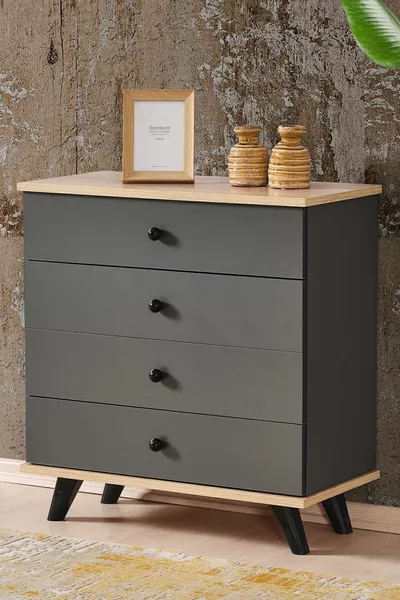 Artemis Anthracite Dresser 4 Drawers, Nightstand, Freestanding