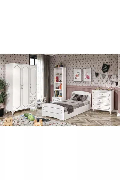 Hayal Modern Youth Bedroom Set White - 4 Pieces, Made Entirely of Premium MDF
