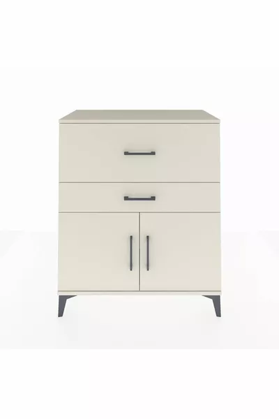 خزانة هايبرين مع رف واحد، درجين، وغطاءين، لون حجر القمر