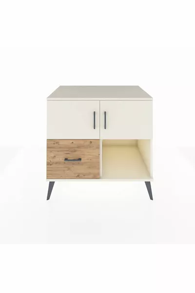 خزانة كرونوس برفين ودرج واحد وغطائين، لون حجر القمر/صنوبر