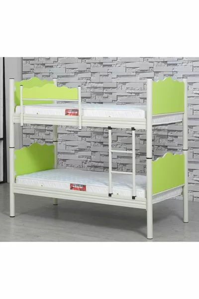 Lit superposé en bois avec feuilles Crème-Vert