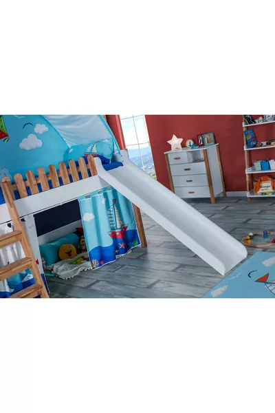 Ensemble Montessori pour Chambre d'Enfant My House avec Lit Superposé à Toboggan et Maison de Jeu Bleue