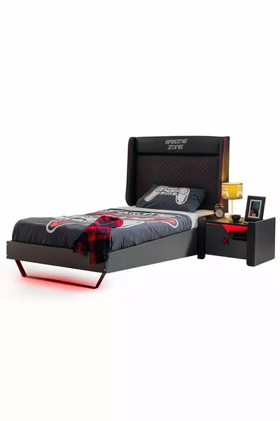 Молодежная комната с подсветкой для геймеров - шкаф с 2 дверцами, кровать, тумбочка, комод, стол