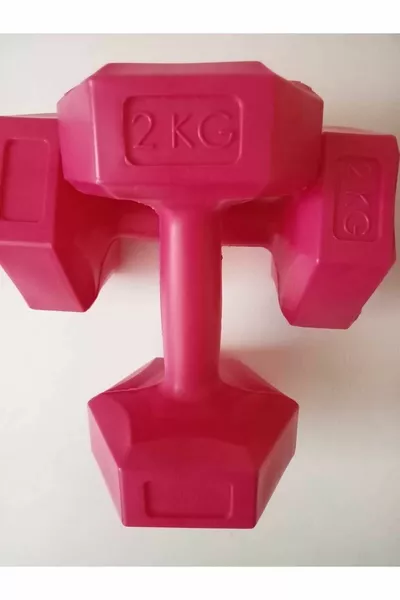 مجموعة أثقال دامبل فوشيا مغلفة بالفينيل مربعة الشكل 2 كجم × 2 قطعة