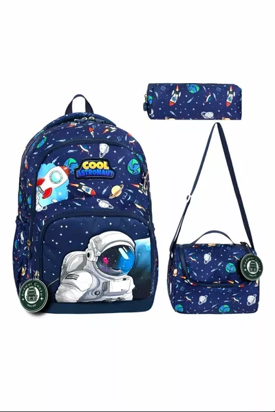 ASTRONAUT SPACE Triple Boys' Primary School Backpack Set (Bag + Thermal Lunch Bag + Pencil Case)