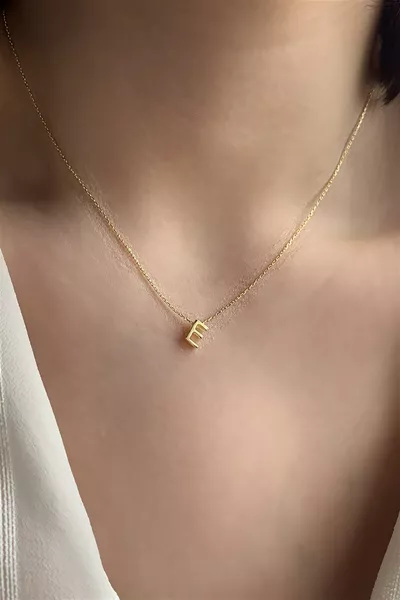Ayar Three-Dimensional E Letter Silver Necklace Length Cm