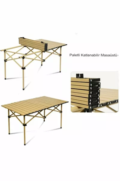 Großer Gold Vollaluminium Klapp-Campingtisch Picknick-Set Tragetasche Balkon Garten Küchentisch