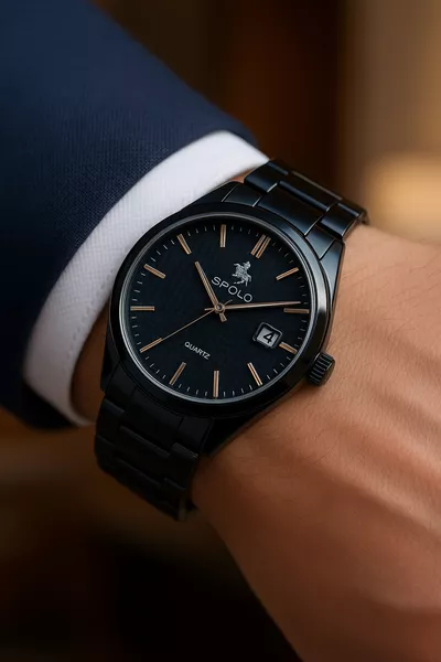 Nieuwe Seizoen Zwart Kleur Metalen Band Herenpolshorloge met Armband Cadeau Vaderdag Geschenk