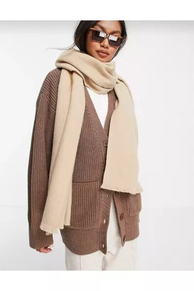 Écharpe châle unisexe beige à texture douce