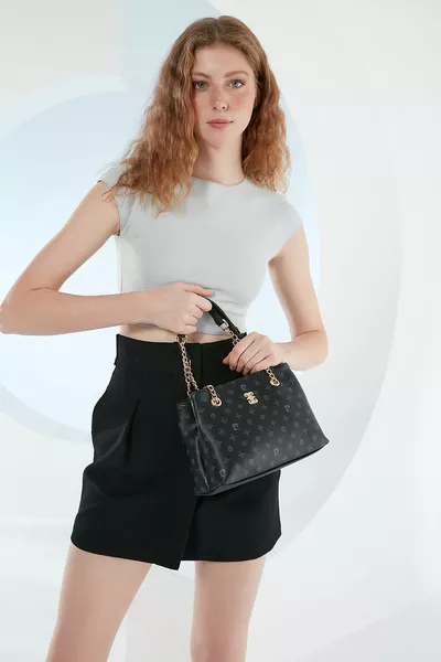 Siyah Monogram Kadın Omuz Çantası 