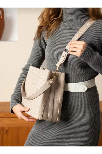 Kadın Taş Rengi 5 Bölmeli Iki Askılı Omuz Ve Çapraz Çantası