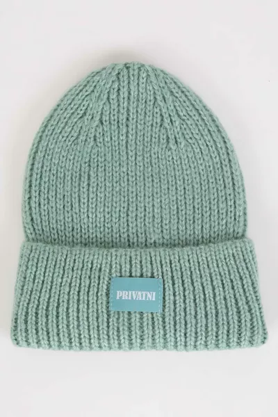 Cuffia in maglia jacquard da donna con etichetta tessuta