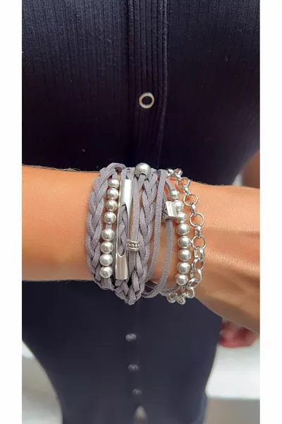 سوار رمادي متعدد المناظر من جلد الغزال الفضي