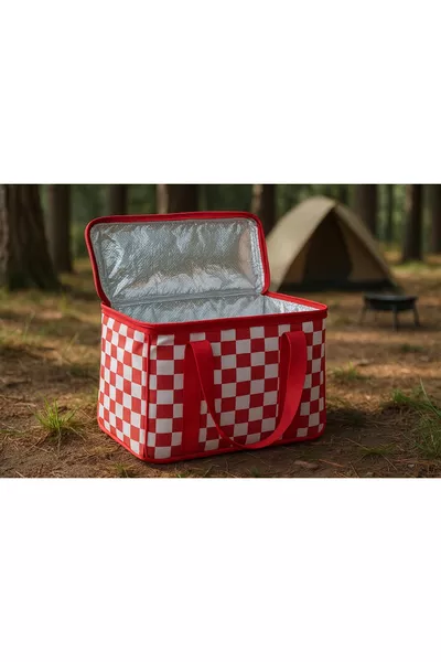 Литровая термо-сумка для пикника красно-белая | Холодильная сумка для кемпинга, пляжа и автомобиля