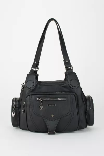 Borsa Donna Nera da Spalla e a Braccio con Molte Tasche